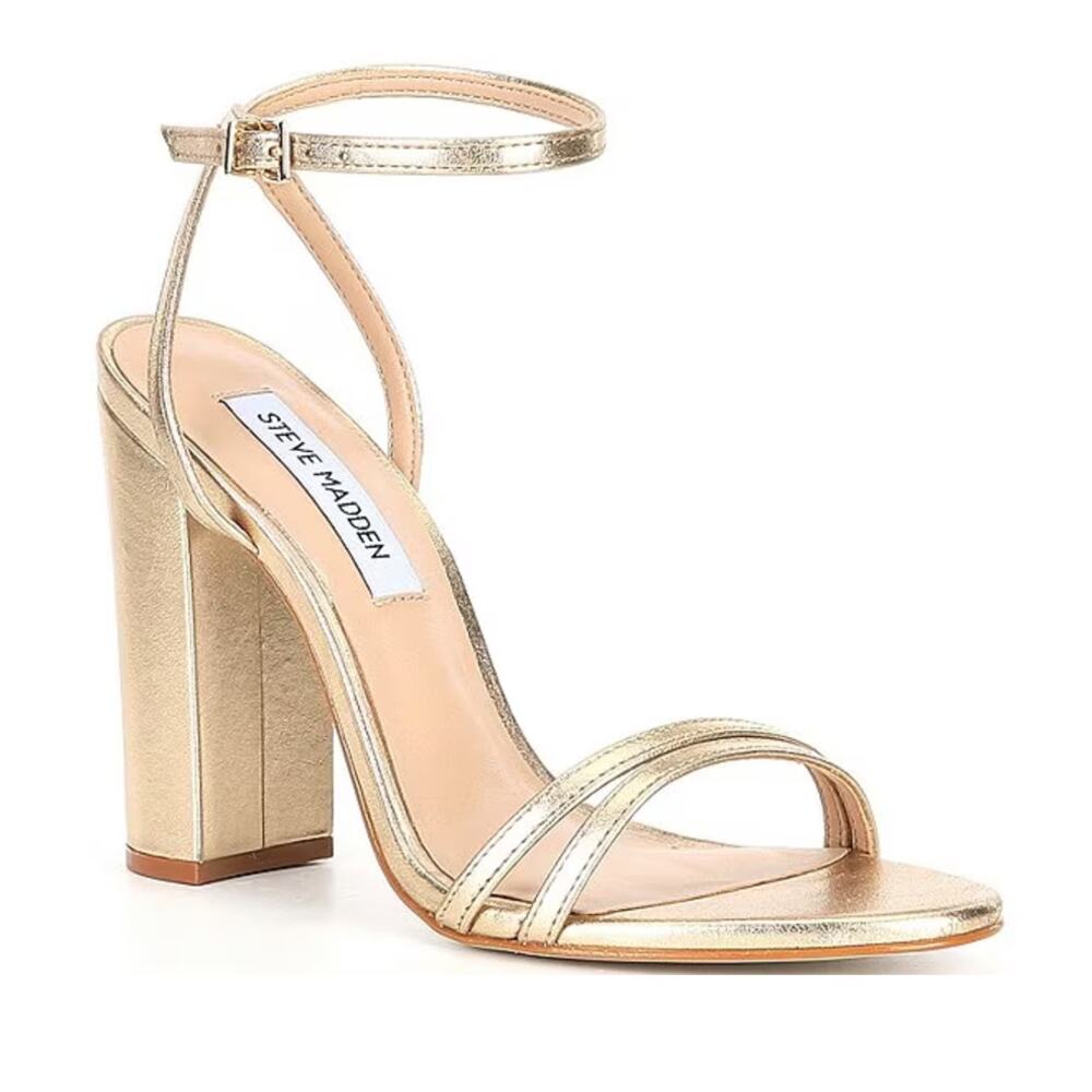 NWB Steve Madden Candid Metallic Leather Ankle Strap Dress Sandals, Gold, 9.5
